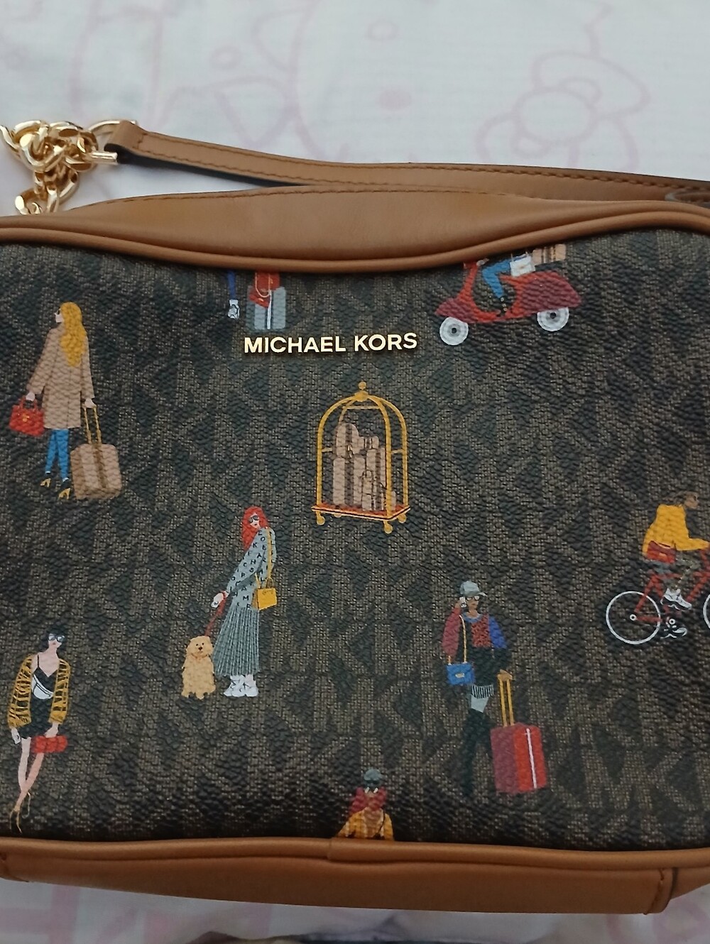 Michael Kors Brown Monogram Travel Print Shoulder Bag